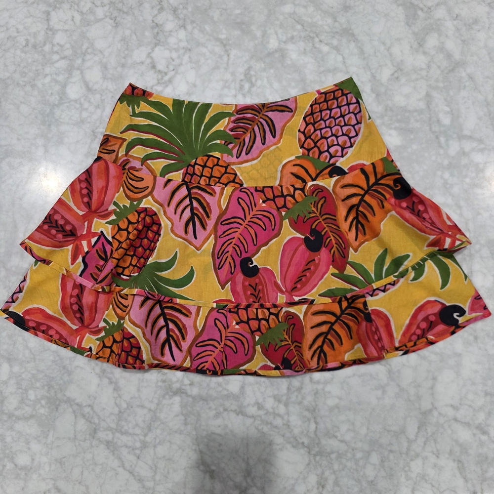 Farm Rio Colorful Tropical Ruffle Mini Cotton Skirt‎ Medium - Picture 2 of 7